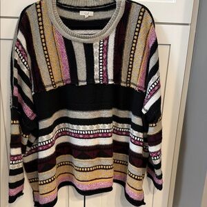 easel Striped Crewneck Sweater in Black, Pink & Cream